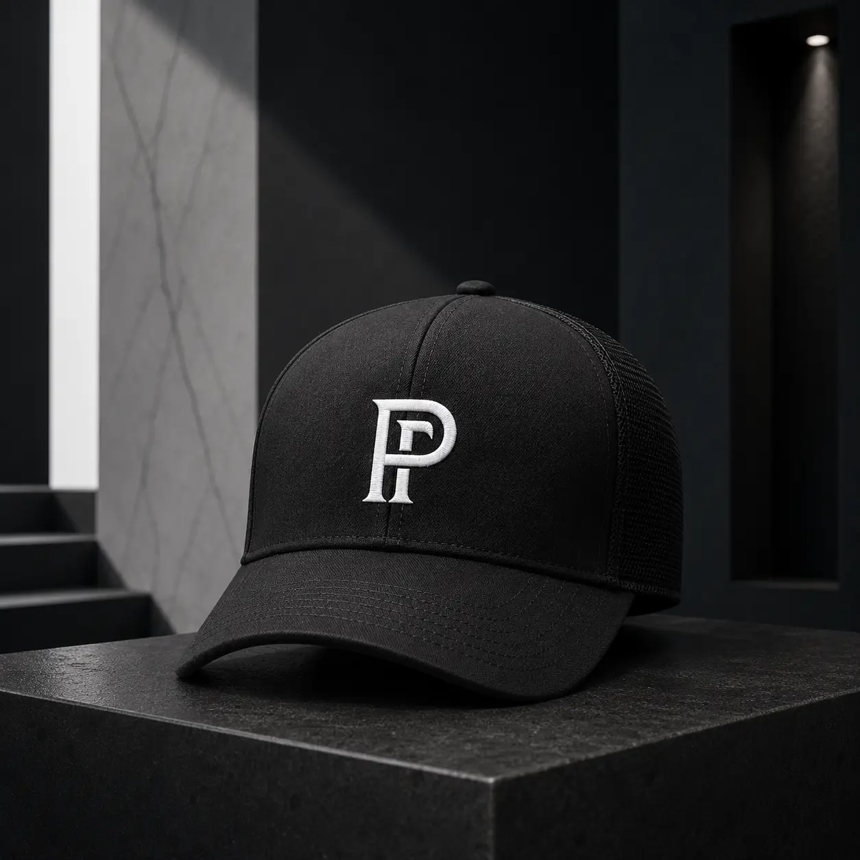 Black Monogram Cap, Black